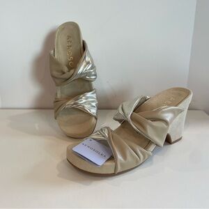 Aerosoles Mercer Pale Khaki Gold Platform Sandal Wedge Slide Size 9